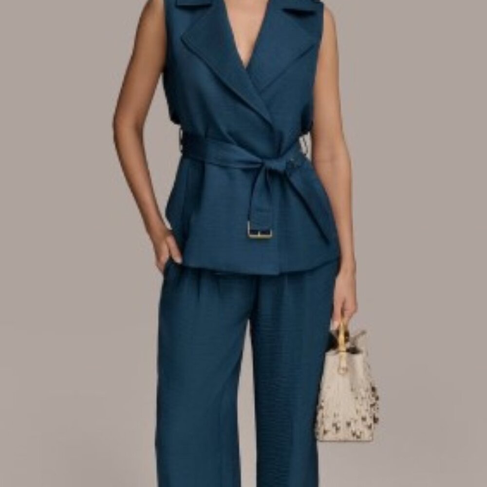 BELTED CRINKLED VEST WITH MATCHING PANTS SET